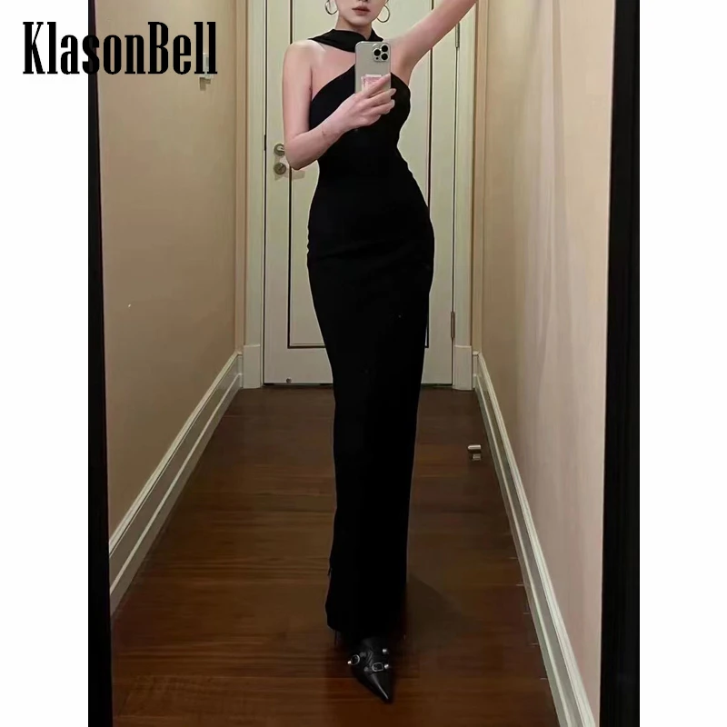 

5.6 KlasonBell Women High Street Temperament Elegant Hooded Slim Package Hip Back Split Long Dress
