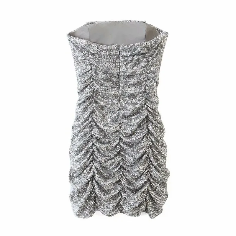 Летнее женское пикантное модное Плиссированное мини-платье TMODA1054 с блестками и