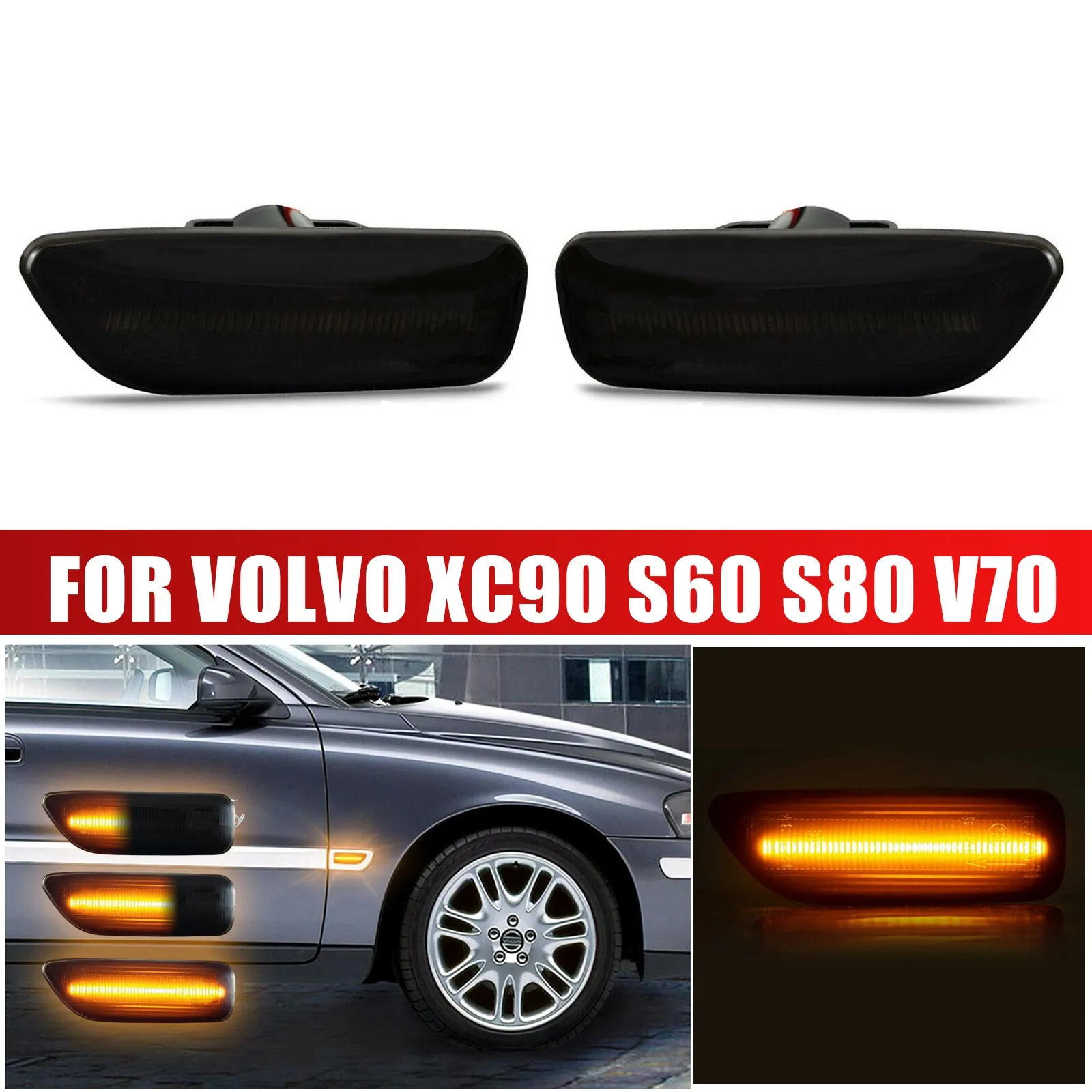 

For Volvo XC90 S60 S80 V70 Sequential LED Side Marker Fender Turn Signal Lights