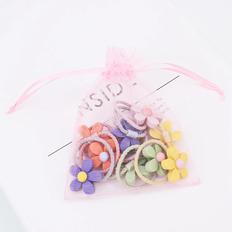 

10pcs/Bag Cartoon Flower Elastic Hair Bands Bear Rabbit Hair Ties Rope Girls Gum Fruits Bow Mini Scrunchies Kid Ponytail Holder