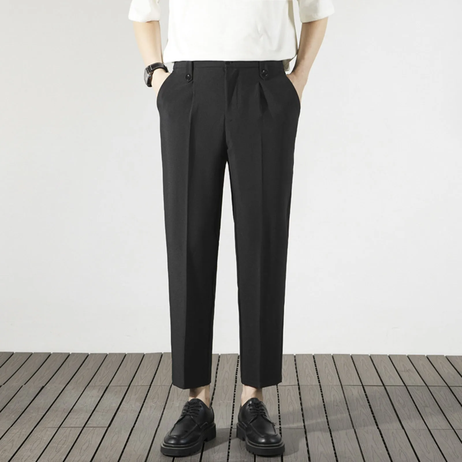 Новинка осени 2024 мужские прямые девять брюк деловые повседневные облегающие