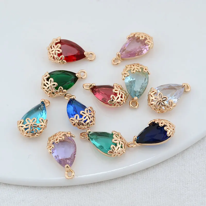 

Подвески для ожерелья и браслета, из латуни и стекла, 9 х16 мм, 14 к, золотистые, для изготовления ювелирных изделий