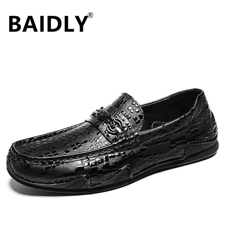 

Genuine Leather Men Casual Shoes Luxury Brand Black Mens Loafers Moccasins Breathable Slip on Lazy Driving Shoes Zapatillas