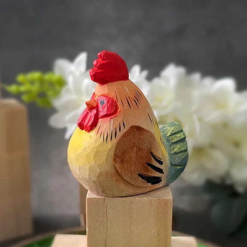 

Ручная резьба из цельного дерева красочный орнамент в виде петуха с кавайным декором комнаты фигурки подарок на день рождения для друга