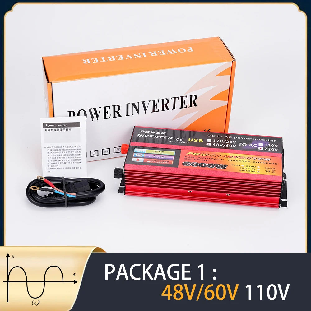 

Solar Inverter 12V 220V 6000W Peak Voltage Converter Transformer DC 12V/24V 48V/60V To AC 110V/220V Auto Adapt Inversor