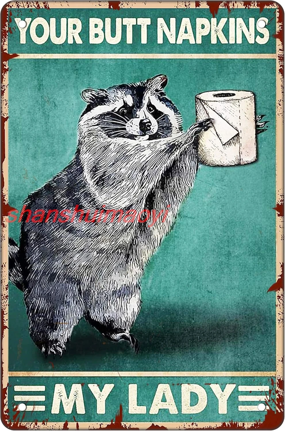 Забавный енот с туалетной бумагой винтажная металлическая жестяная вывеска