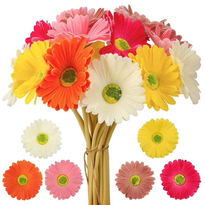 

18PCS Artificial Daisy Flowers Gerbera Daisies Faux Bouquet 15 Inch PU For Wedding Bridal Bouquet Party Home Office