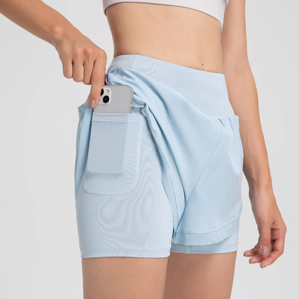 Women Plus Size Yoga Shorts Summer High-Waist  Back Pockets Outer Wear Lady Stylish Thin Breathable Gym Pants  Running Fitness