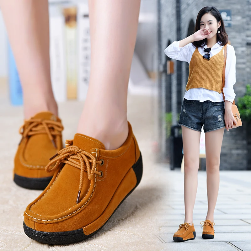 2023 New Women Flats Casual Shoes Cow Suede Loafers Wedges Heeled Woman Luxury Ladies Female Sneakers Slip-on Shoes Moccasins