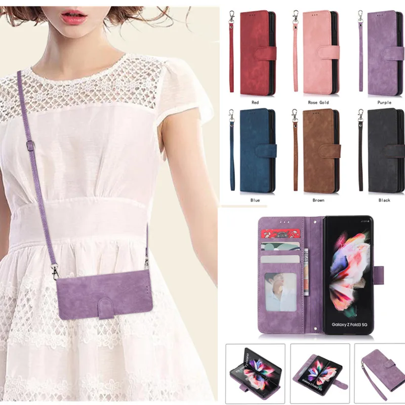 

Z Fold3 Card Pen Slot Wallet Crossbody Chain Leather Phone Case For Samsung Galaxy Z Fold 3 Case 5G For Galaxy Z Fold 4 Cover