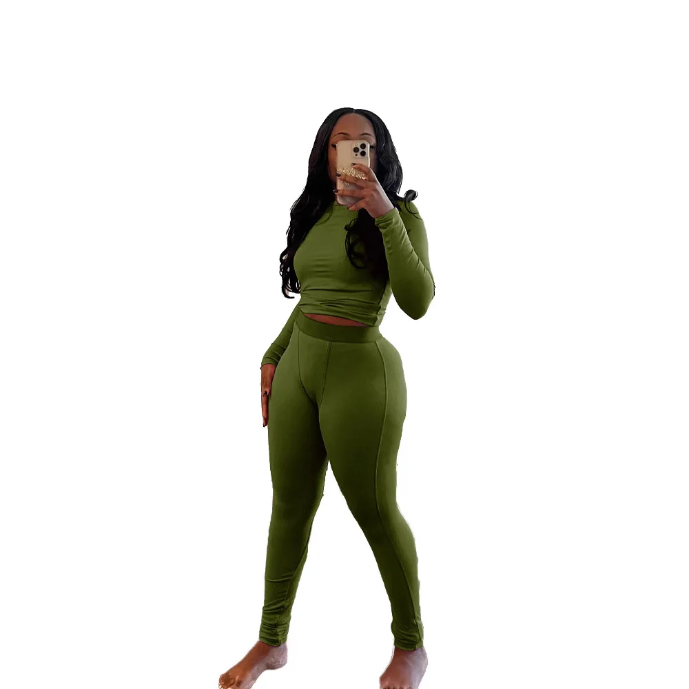 Женские комплекты осень-зима Эластичный облегающий укороченный топ с длинными