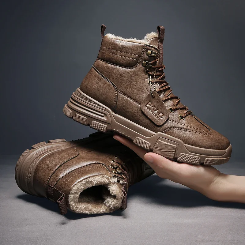 Зимние мужские ботинки зимняя обувь повседневные кожаные уличные на платформе с
