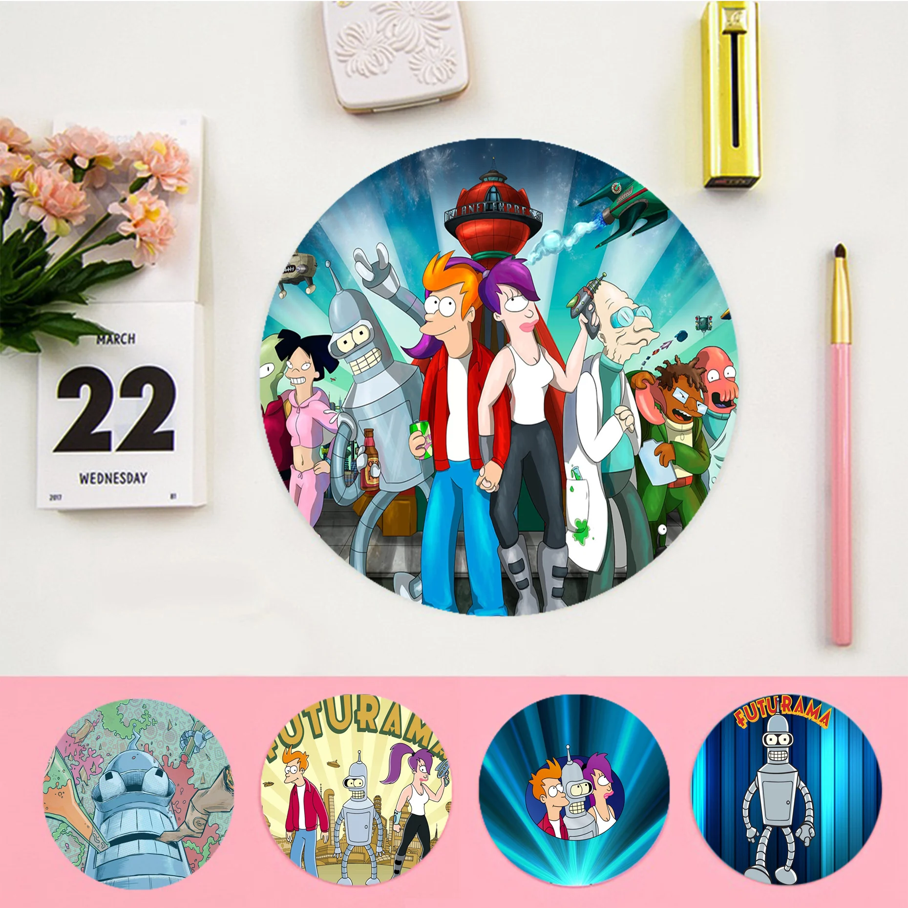 

F-futurama-Bender Mousepad DIY Round Thickened Mouse Pad Oversized Gaming Keyboard Table Mat Desk Set Accessories Desktop Mat