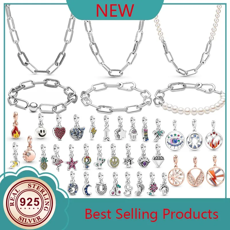 

New Top Selling 925 Silver Charm Me Bracelet Magic Eyes Smiling Face Lightning Fit Women's Jewelry Original Pandora Me Necklace