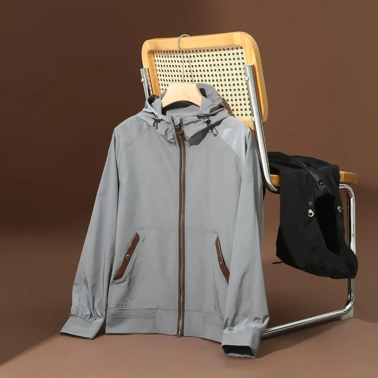 Осенняя мужская модная повседневная куртка с капюшоном двусторонняя карманами