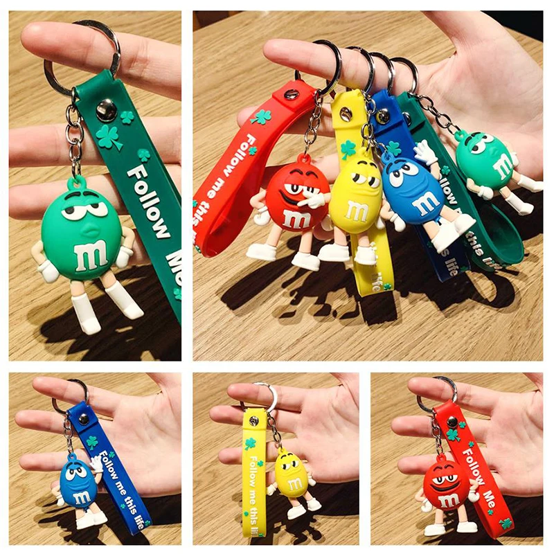 

Kawaii M Chocolate Bean Doll Keychain Cartoon Anime Model Pvc Keyring Pendant Creative Bag Accessories Children Holiday Toy Gift