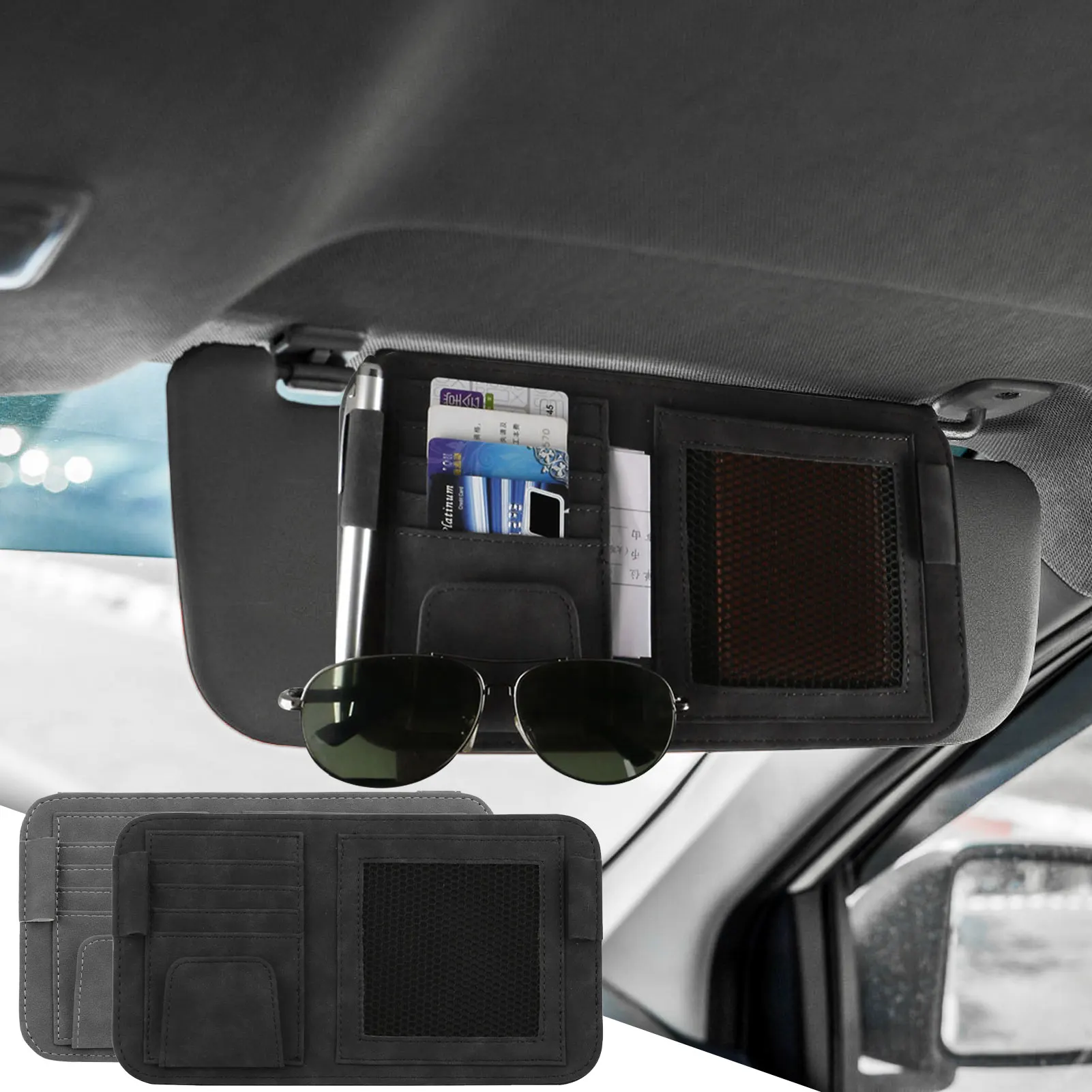 

Car Sun Visor Organizer Durable Leather Sun Visor Pouch Waterproof Car Storage Pocket Interior Car Accessories For Cards Glasses