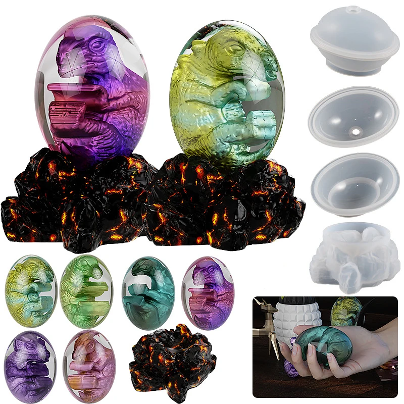 

Crystal Epoxy Resin Dragon Egg Mold Dinosaur Baby Flame Rock Night Light Base Mirror Candle Silicone Mold Decoration