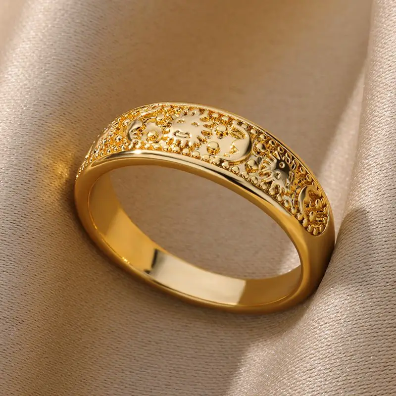 

Ancient Sun Moon Totem Ring For Women Men Vintage Stainless Steel Gold Plated Ring 2023 New Wedding Couple Jewelry anillos mujer