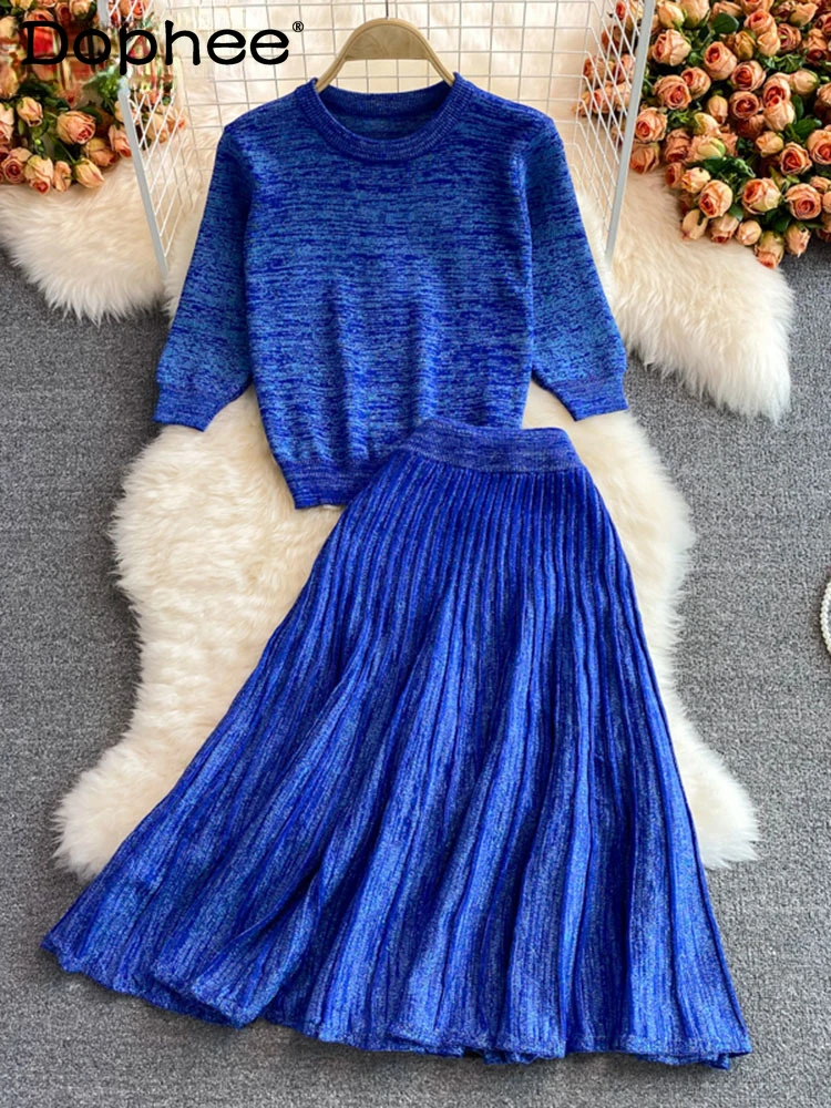 

Long Sleeve Sweater Pullover Women's Two-piece Set Autumn Winter High Waist Skirts 2022 New Fashion Clothing Tide
