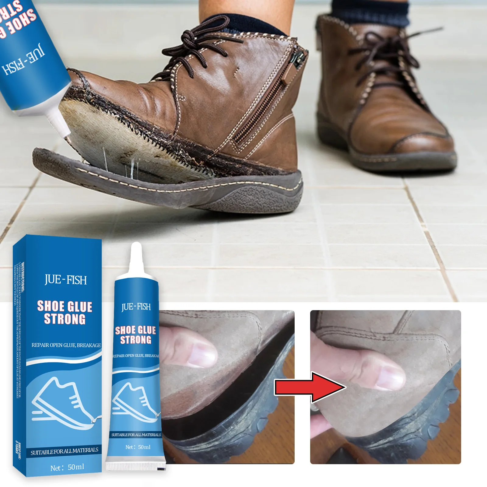 Strong Shoe Glue Waterproof Universal Leather Sneakers Worn Shoes Boot Sole Bond Adhesive Shoemaker Fix Mending Liquid Tool 50ml