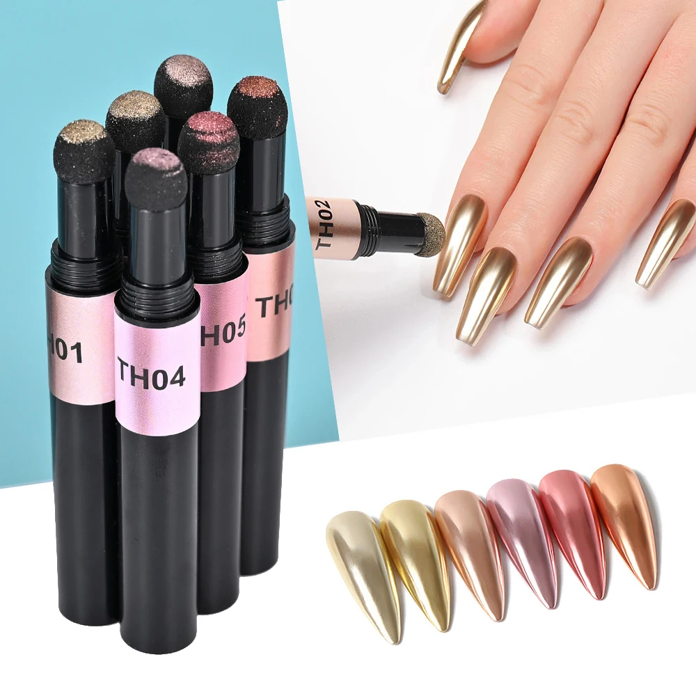 

1 шт., зеркальная пудра для ногтей, воздушная подушка, волшебная ручка, металлическая пыль, украшение для ногтей, твердый Блестящий пигмент с ...