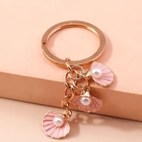 cute enamel shell pearl keychain summer beach key chains cute girl men car key handbag pendants charms for women jewelry gift