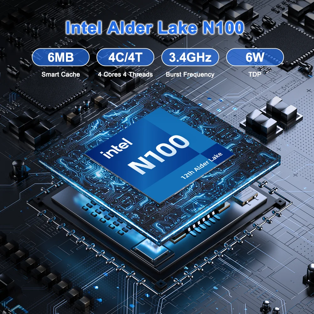 TexHoo Мини-ПК Alder Lake N100 Windows 11 Intel 12th DDR4 RAM NVME ROM WiFi 5 BT4.0 Настольный компьютер Работа