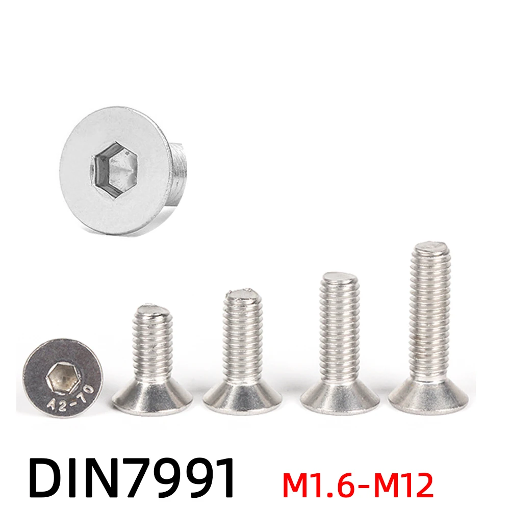 

M1.6 M2 M2.5 M3 M4 M5 M6 M8 M10 M12 304 A2 Stainless Steel DIN7991 Hexagon Hex Socket Head Flat Countersunk Allen Bolt Screw