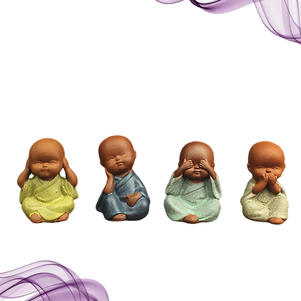 

4 Pcs Monk Figurines Miniature Toys Desk Bonsai Ornament Baby Ornaments Sculpture Statue