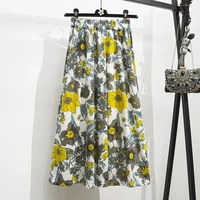 polyester cotton bohemian holiday style print floral polka dot womens skirt 2022 spring elastic waist a line mid calf skirts