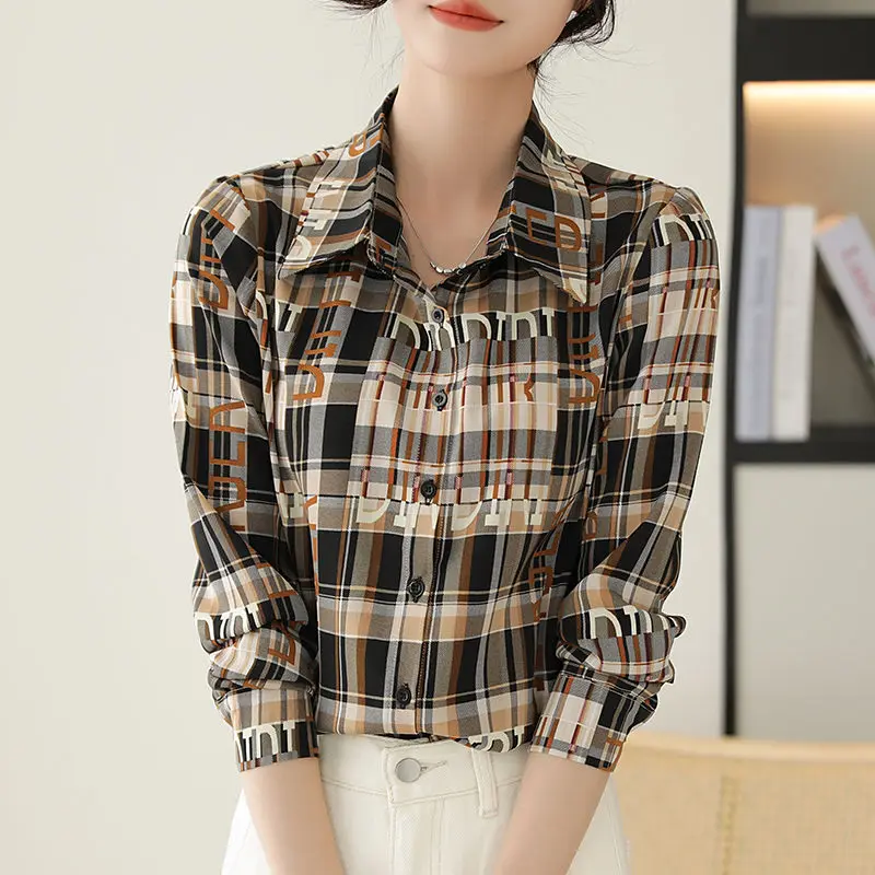Рубашка Qianniao в клетку Женская с длинным рукавом Новинка весна лето осень 2024