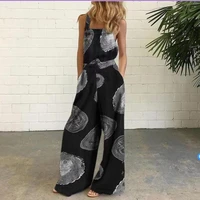 rompers 2022 new women casual loose print flower dot pockets jumpsuit overalls wide leg pants fashion holiday beach wear summer