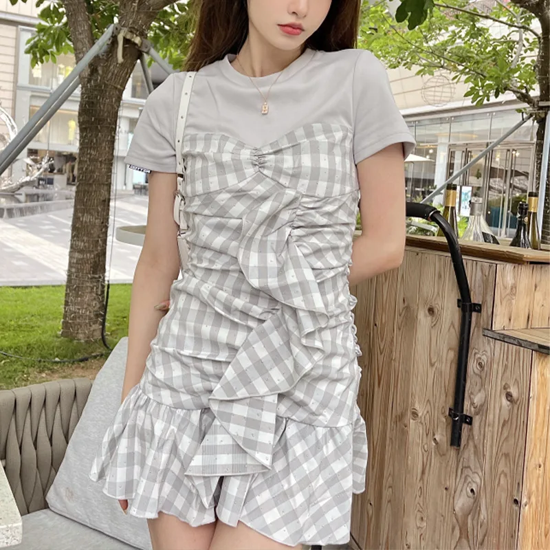 

Vintage Plaid Dresses Women Mini Dress 2022 Summer Holiday Robes Vestidos Casual Short Sleeve Streetwear Japanese Korean Style