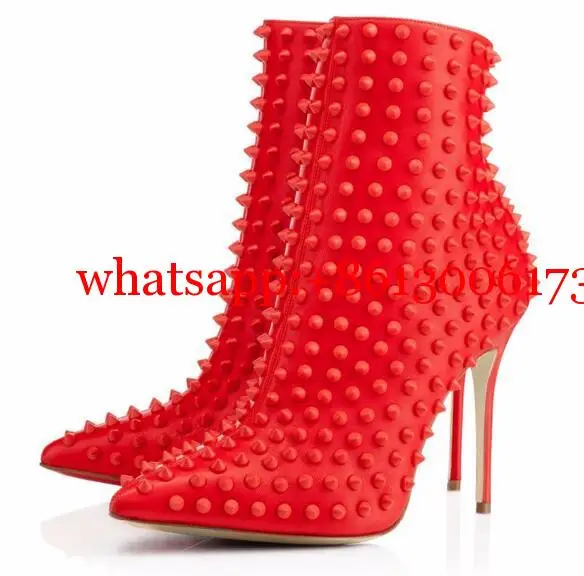 

Shallow Pointed Toe Thin High Heel Boots Sexy Rivets Spike Women Party Boots Classical Fashion Studs Lady Party Ankle Boots