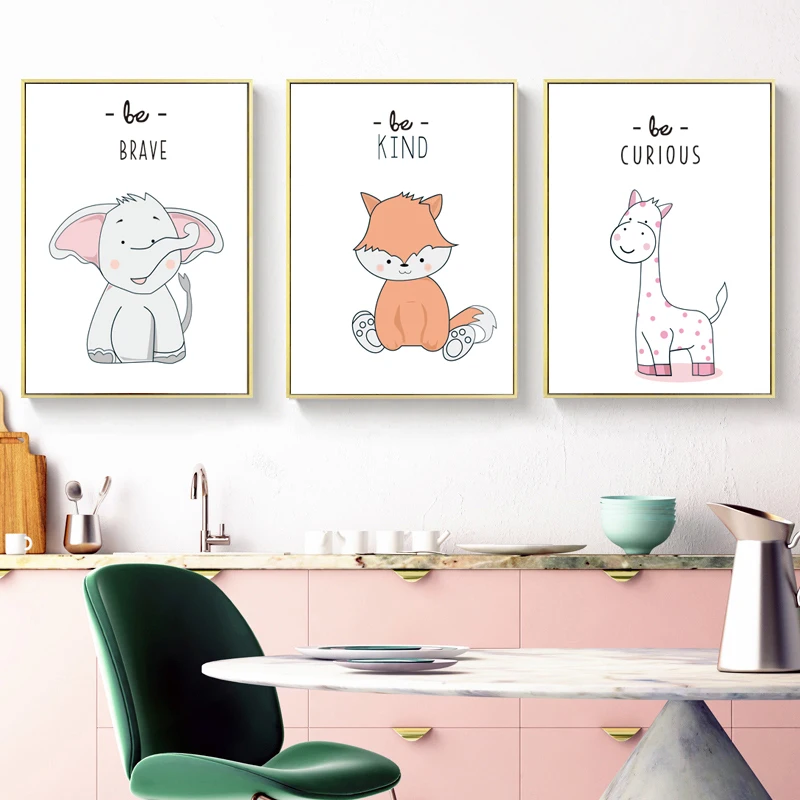 

Modern Children Bedroom Decoration Pictures Nordic Poster Printing Animal Fox Elephant Zebra Baby Nursery Canvas Wall Art