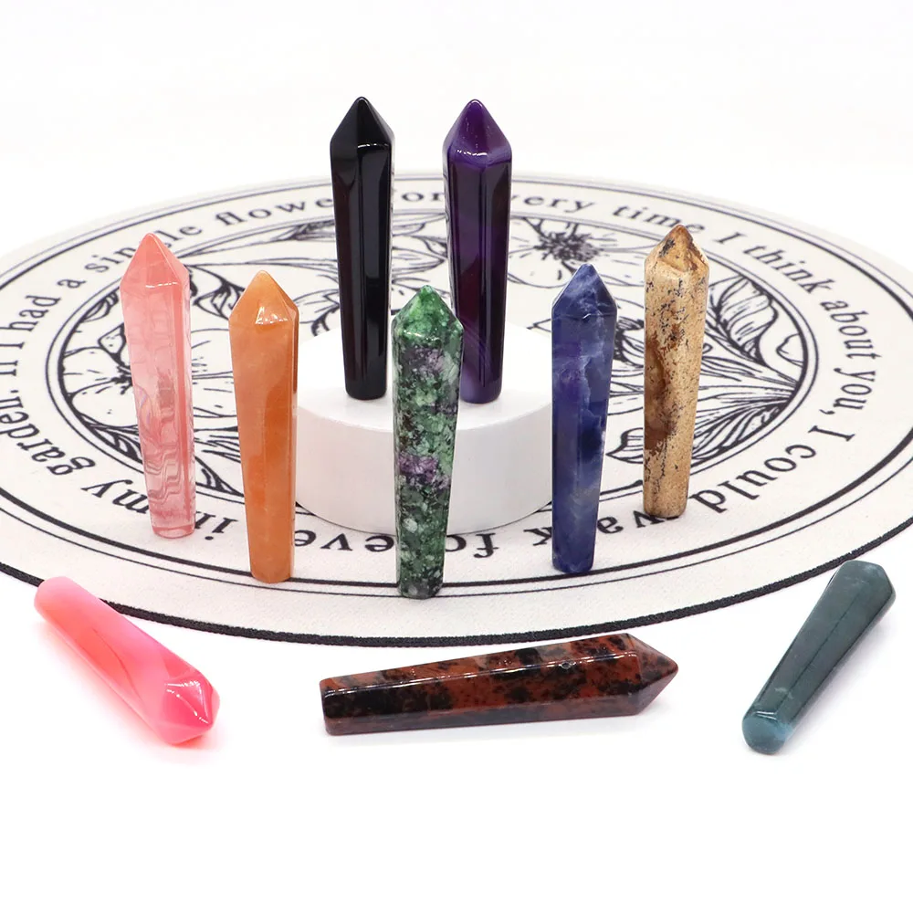 

Hexagonal Column Tower Point Wand Natural Crystals Stones Amethysts Lapis Lazuli Healing Reiki Pendulum Crafts Home Decor Gift