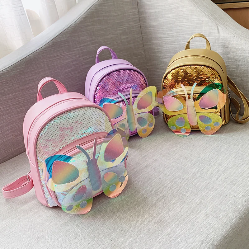 

Cartoon Children Backpacks Butterfly Sequin Leather Kids Backpack For Girls Kindergarten Schoolbag School Bags Small Backpacks