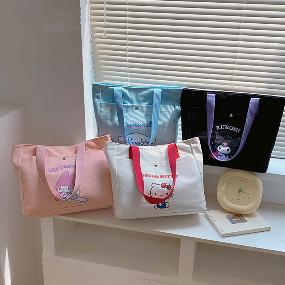 

Холщовые сумки-тоуты Sanrio на ремне, вместительные Мультяшные Простые повседневные дорожные рюкзаки, женская уличная сумка