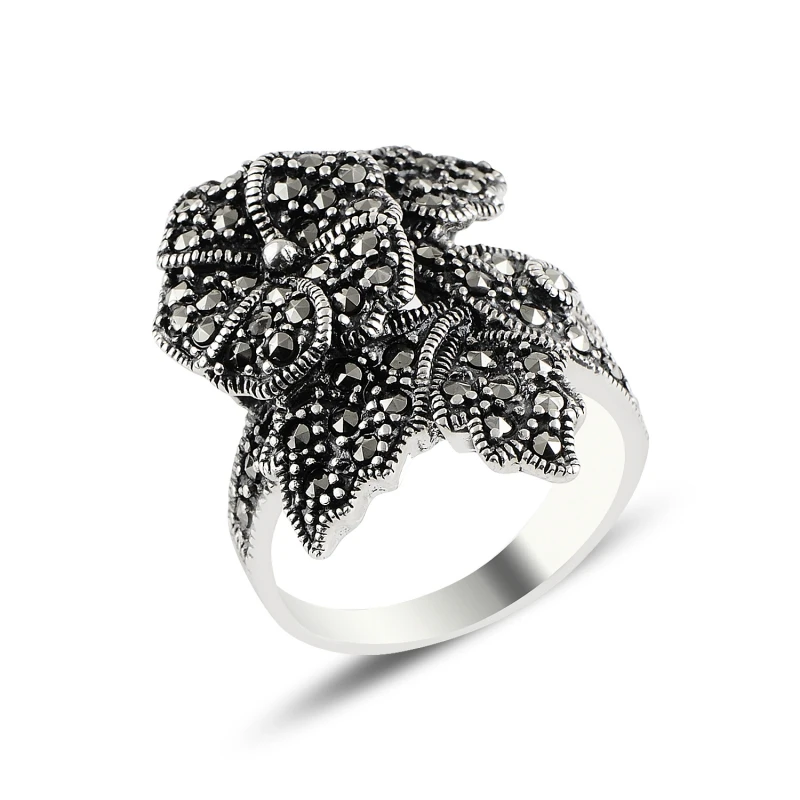 Silver 925 Sterling Flower Marcasite Cubic Zirconia Ring