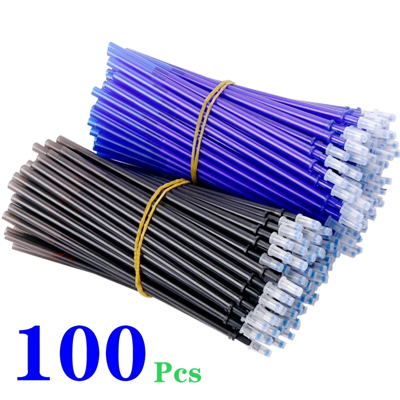 100 Pcs/lot 0.5 mm Erasable Gel Pen Refills Blue Gel-ink Rod Washable Handle Writing Supplies Stationery School for Gel Pens