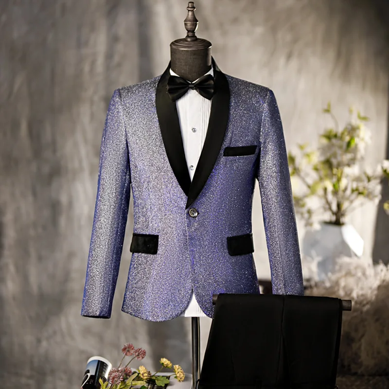 

Men's Wedding Banquet Suits Singer Host Stage Concert Performance Formal Blazer Suit Groom Glitter Costume Plus Size