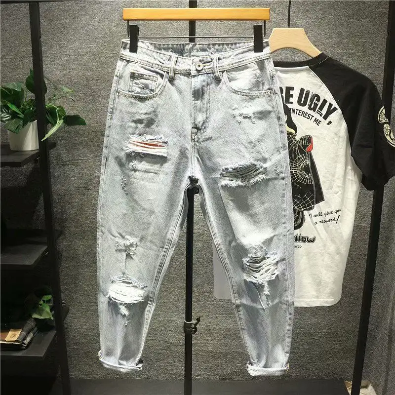 

Джинсовые брюки для мужчин, рваные винтажные мешковатые брюки с вырезами, 90 цветов, 2022