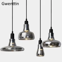 smoky gray glass pendant light retro loft industrial hanging lamp suspension luminaire for living room bedroom kitchen home deco