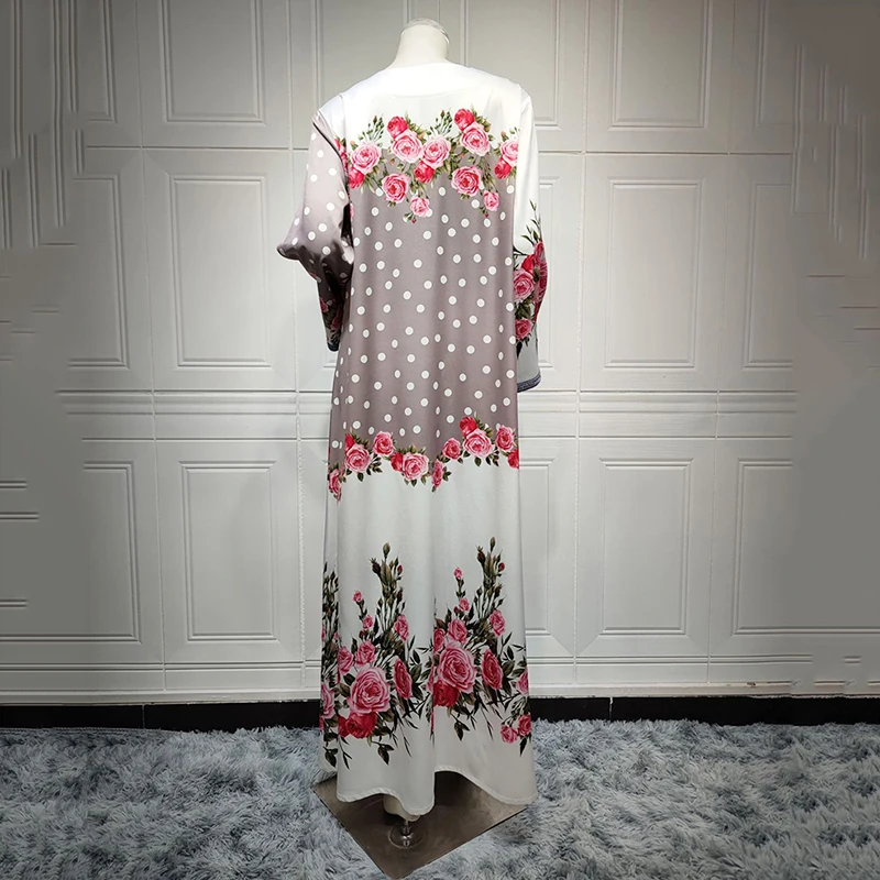 Ramadan Eid Mubarak Kaftan Dubai Printed Abaya For Women 2022 Long Sleeve Loose Floral Muslim Dress Arab Jilbab Abaya Turkey New