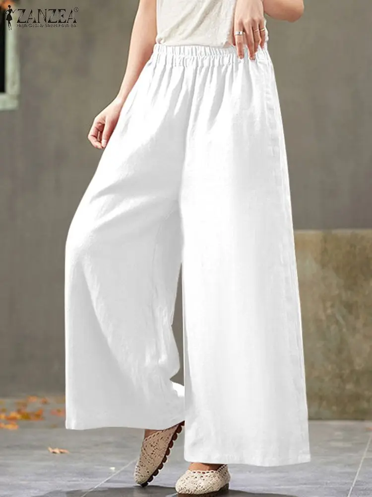 

Women Wide Leg Trousers ZANZEA 2023 Kaftan Autumn Pants Casual High Waist Long Pantalon Palazzo Female Solid Turnip Oversized 7