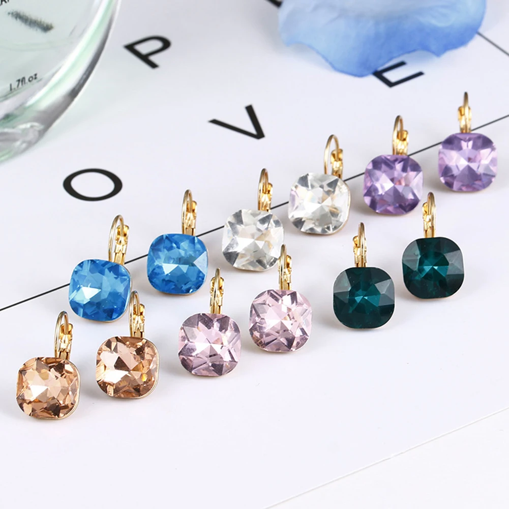 

Solid Color Zircon Hoop Earrings Multicolor Crystal Square Stone Earrings Vintage Gold Color Wedding Party Earrings For Women