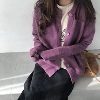 2021 autumn winter women knit sweater 5 colors knitted cardigans korean elegant soft loose sweaters purple casual thick coat
