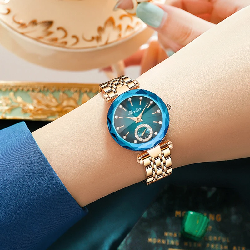 JLANDA Fashion New Luxury Ladies Rose Blue Dial Exquisite Atmosphere Quartz Watch Stainless Steel Strap Waterproof Watches