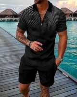 mens summer new polo shirt short sleeve t shirt shorts fashion fitness sports suit casual street 2 piece set